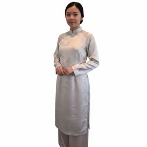 Áo Dài Việt Vietnamese Silk Brocade Tunic Dress Mandarin Collar Long Sleeve
